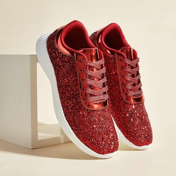 Brand New Women Red Rubber LUCKY STEP Glitter Sparkly Lightweight Shoes - Picture 2 of 8